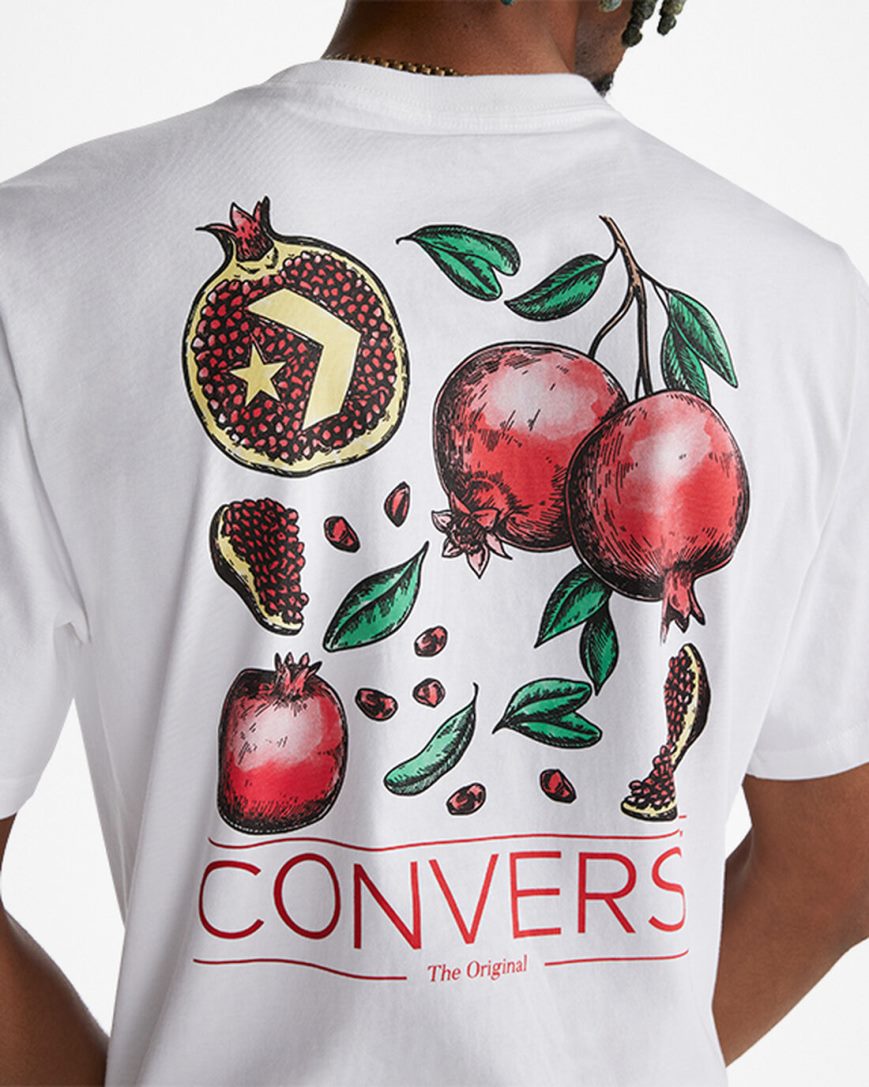 T-Shirts Barbati Converse Pomegranate Grafice Albi | RO W13LFV036